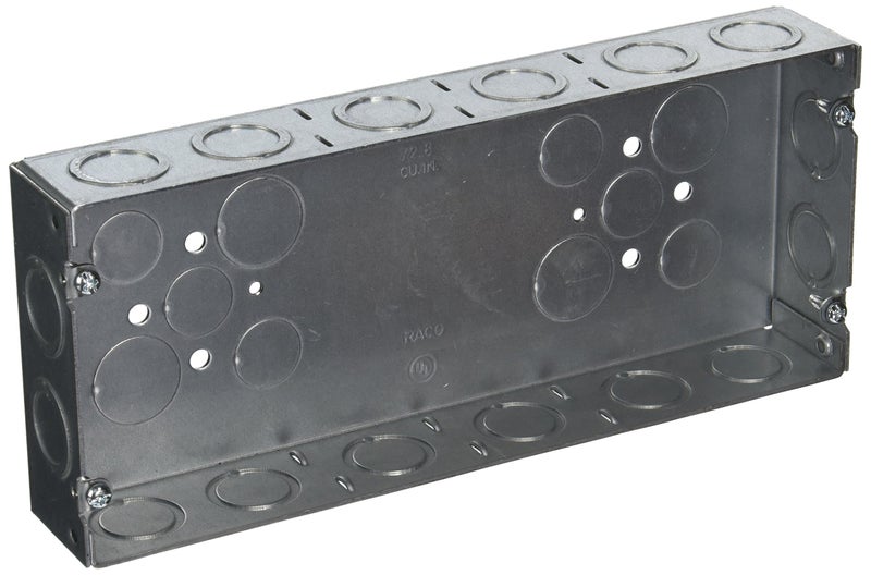 RACO 953 (4) Gang 1-5/8-Inch Deep Welded Gang Electrical Box with (16) Concentric 1/2-Inch and 3/4-Inch Knockouts Gray
